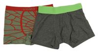 2set - 2x boxerky - šedo-zelené + khaki-červené s pavučinami 