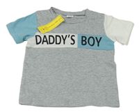 Nové - Šedo-bílo-modré tričko s nápisem 