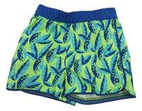 Zeleno-tmavomodré plážové kraťasy s listy a maskami Decathlon