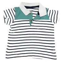 Bílo-tmavomodro-zelené pruhované polo tričko C&A