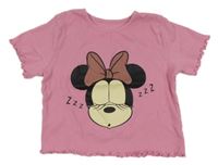 Růžové žebrované crop tričko s Minnie Disney