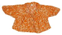 Béžovo-oranžová květovaná crop oversize halenka Next