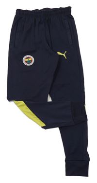 Tmavomodro-žluté sportovní tepláky s výšivkou Puma