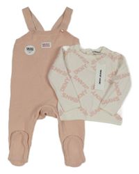Nové - 2set- Bílo-růžový svetr s nápisy + růžové pletené laclové dupačky DKNY