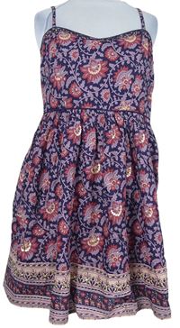 Dámské fialovo-růžové vzorované plátěné šaty Miss Selfridge 