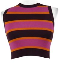 Dámská vínovo-růžovo-oranžová pruhovaná crop svetrová vesta Zara 