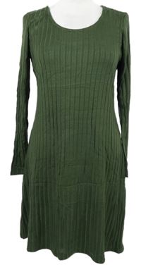 Dámské khaki žebrované úpletové šaty Dunnes 