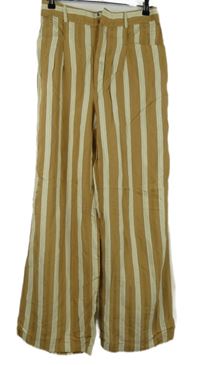 Dámské béžové pruhované palazzo kalhoty Zara 
