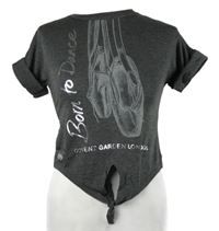 Nové - Dámské tmavošedé crop tričko s baletními piškoty a uzlem Miss Ellie