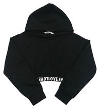 Černá lehká crop mikina s nápisem a kapucí Shein