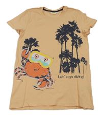 Neonově oranžové tričko s krabem a palmami kids