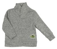 Šedo-bílá melírovaná pletená mikina s nášivkou Kiki&Koko