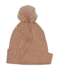 Světlerůžová čepice s perličkami a bambulí Primark