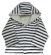 Bílo-tmavomodrý sametový propínací zateplený kabátek s kapucí M&S