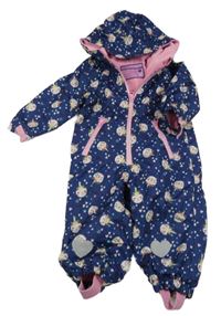 Tmavomodrá nepromokavá zateplená kombinéza s kočičkami s kapucí Impidimpi