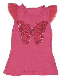 Tmavoržůové tričko s motýlem a flitry