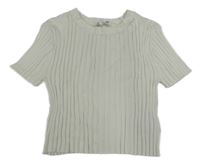 Smetanové pletené žebrované crop tričko H&M