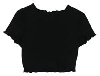 Černé žebrované crop tričko Shein