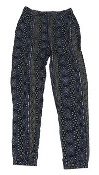 Černo-modré vzorované lehké harémové kalhoty H&M