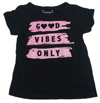 Černé tričko s nápisem a třpytkami Primark