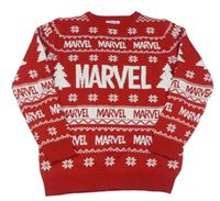 Červeno-bílý vzorovaný svetr s logem Marvel