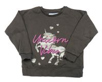 Tmavošedá mikina s jednorožcem zn. Primark