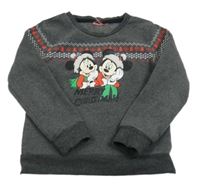 Tmavošedá melírovaná mikina s Mickeym a Minnie zn. Disney