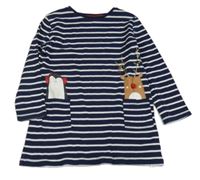 Tmavomodro-bílé pruhované šaty se sobem a tučňákem F&F