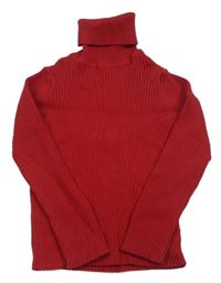 Červený žebrovaný svetr s rolákem 