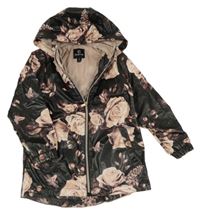 Černá květovaná nepromokavá lehce zateplená bunda s kapucí Firetrap