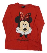 Červené triko s Minnie a flitry Disney
