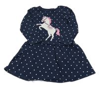 Tmavomodré puntíkaté teplákové šaty s jednorožcem Topolino