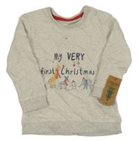 Nové - Šedo-bílé pruhované triko s nápisem a zvířaty George