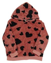 Růžová chlupatá mikina se srdíčky a kapucí Shein