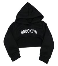 Černá crop mikina s nápisem a kapucí