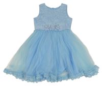Světlemodré tylové slavnostní šaty s výšivkami 