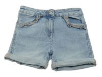 Modré riflové kraťasy s volánky Next