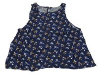 Tmavomodrý květovaný volný top