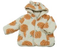 Bílá huňatá zateplená bunda s dýněmi a kapucí s oušky Tu