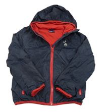 Tmavomodrá šusťáková jarní bunda s kapkami a kapucí 