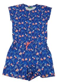 Modrý bavlněný kraťasový overal s ananasy a palmami Mountain Warehouse