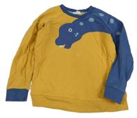 Hořčicovo-modrá mikina s dinosaurem 