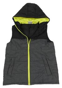 Černo-tmavošedá šusťáková zateplená vesta s kapucí Yigga