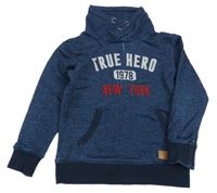 Tmavomodrá melírovaná mikina s nápisem a komínovým límcem H&M