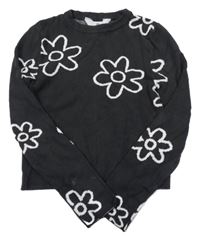 Antracitový crop svetr s kytičkami H&M