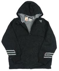 Černá vzorovaná šusťáková sportovní bunda s kapucí Adidas