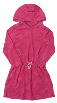 Růžové froté županové šaty s motýlky a kapucí Nutmeg 