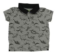 Šedo-černé polo tričko s dinosaury Lupilu