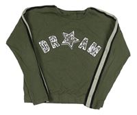 Khaki crop triko s nápisem a proužky C&A