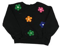 Černá oversize mikina s kytičkami Shein